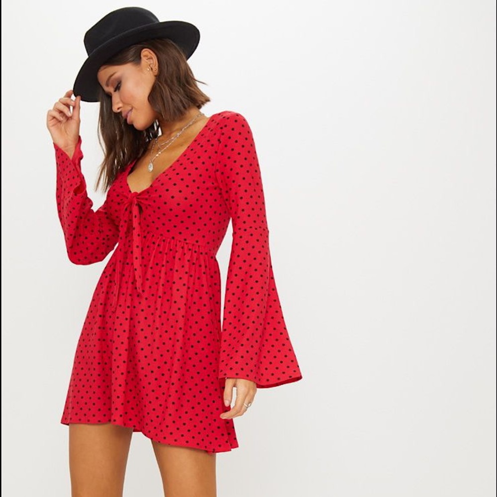 Pretty Little Thing Red Polka Dot Dress